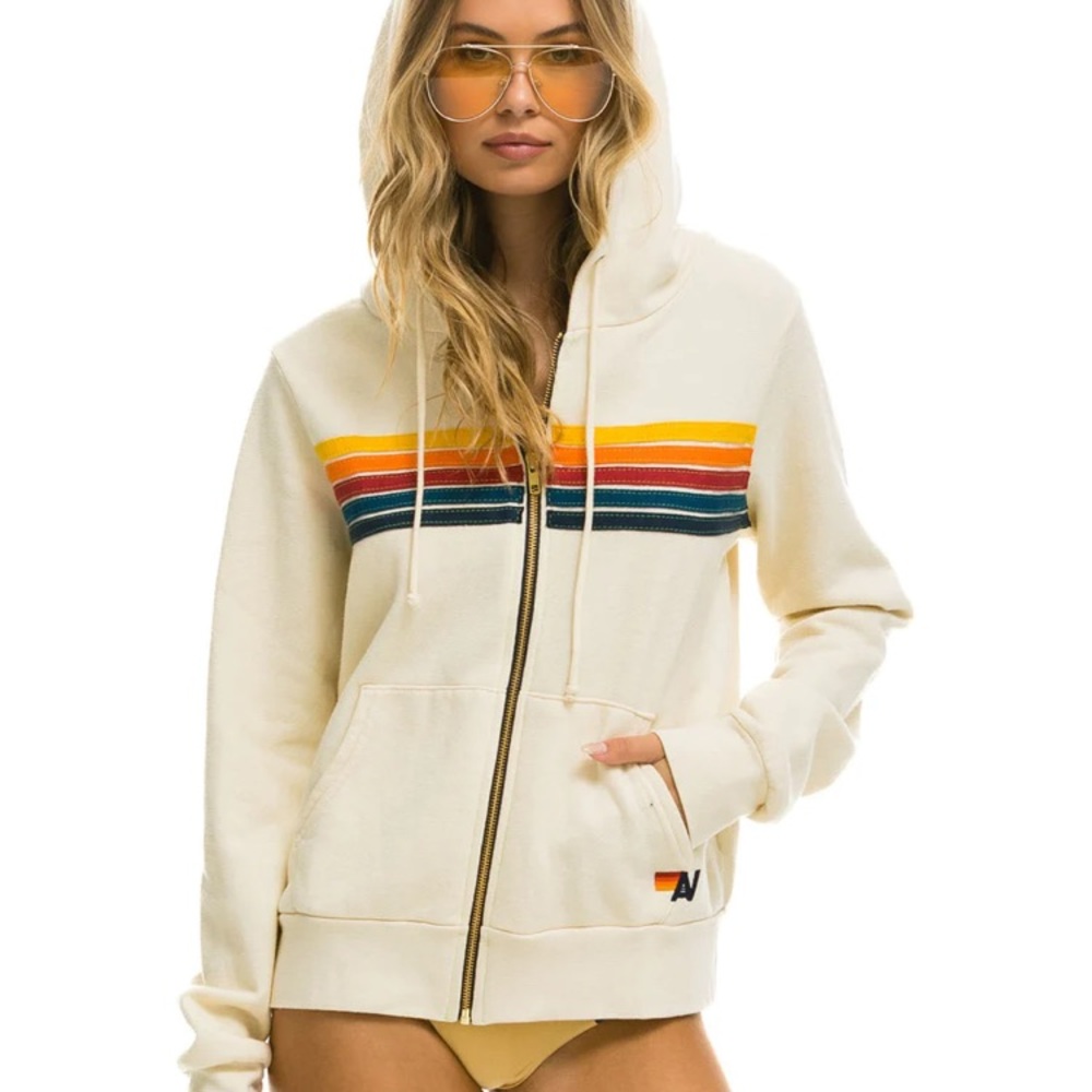 Aviator Nation S 5 Stripe Hoodie Vintage White